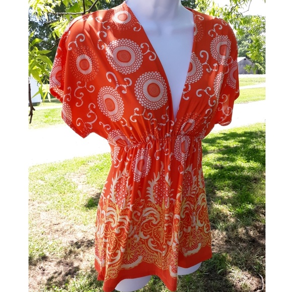 🗣💟HP💟Orange & Yellow Tribal/Boho Flutte Top - Picture 4 of 8